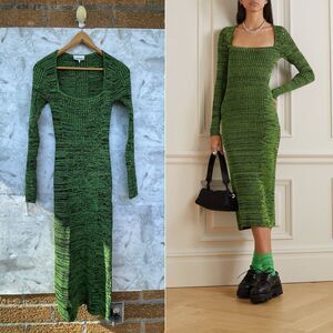 GANNI KNIT SQUARE-NECK MIDI DRESS - KELLY SMALL